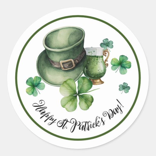 Happy St.Patrick's Day Leprechaun Hat grünes Bier Runder Aufkleber (Vorderseite)