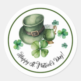 Happy St.Patrick's Day Leprechaun Hat grünes Bier Runder Aufkleber