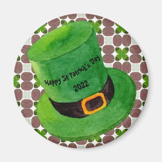 Happy St Patricks Day Leprechaun Hat Kleeblatt Magnet (Vorne)