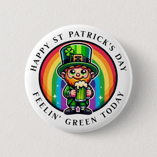 Happy St Patrick's Day Leprechaun mit grünem Bier Button (Vorderseite)