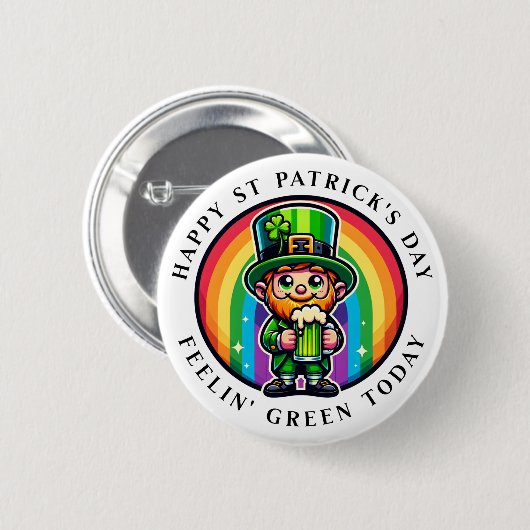Happy St Patrick's Day Leprechaun mit grünem Bier Button (Vorne & Hinten)