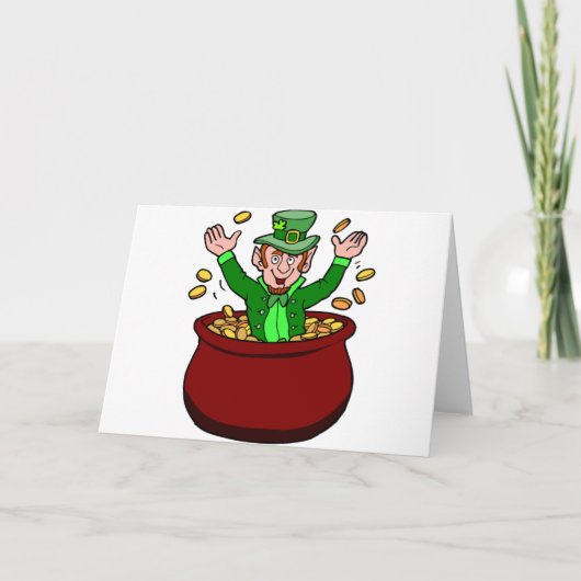 Happy St Patricks Day Leprechaun Pot of Gold Coins Karte (Vorderseite)