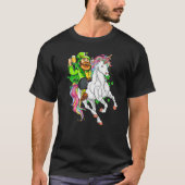 Happy St Patricks Day Leprechaun Reiten Einhorn T-Shirt (Vorderseite)