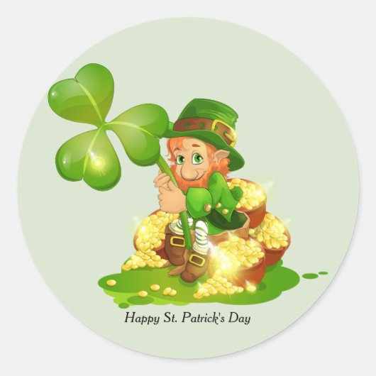 Happy St. Patrick's Day Leprechaun Runder Aufkleber (Vorderseite)