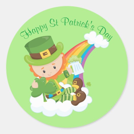 Happy St Patrick's Day Leprechaun Runder Aufkleber (Vorderseite)