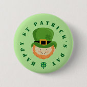Happy St Patrick's Day Leprechaun und Kleeblatt Button (Vorderseite)