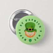 Happy St Patrick's Day Leprechaun und Kleeblatt Button (Vorne & Hinten)