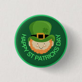 Happy St Patricks Day Leprechaun und Kleeblatt Hut Button (Vorderseite)