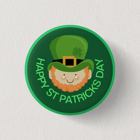Happy St Patricks Day Leprechaun und Kleeblatt Hut Button (Vorderseite)