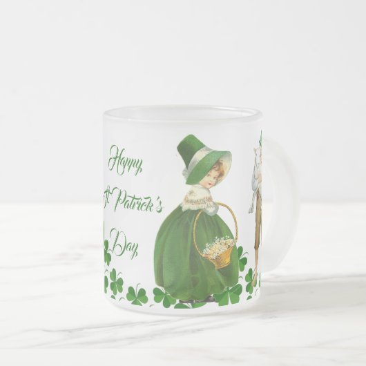 Happy St Patricks Day Little Girl Boy Sheep Clover Mattglastasse (VorderseiteRechts)