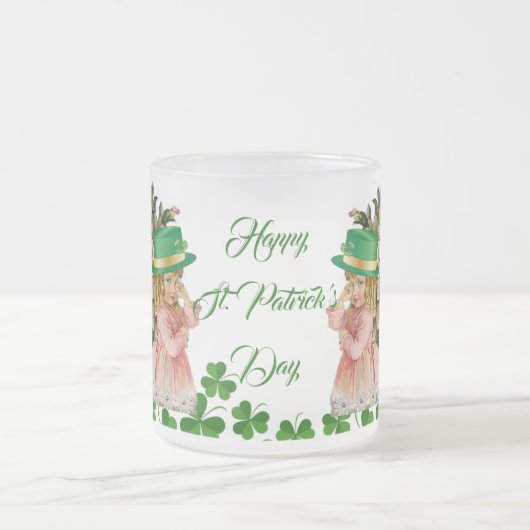 Happy St Patricks Day Little Girl Boy Sheep Clover Mattglastasse (Mittel)