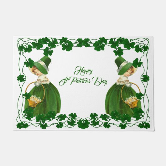 Happy St Patrick's Day Little Girl Lucky Kleeblatt Fußmatte (Vorderseite)