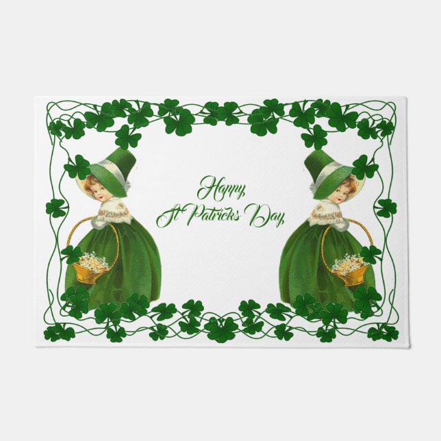 Happy St Patrick's Day Little Girl Lucky Kleeblatt Fußmatte (Vorderseite)