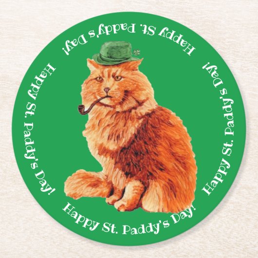 Happy St. Patrick's Day Lucky Cat Paper Untersetze Runder Pappuntersetzer (Vorderseite)