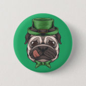 Happy St. Patrick's Day | Lucky Hipster Mops Dog Button (Vorderseite)