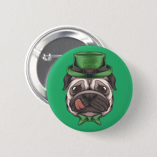 Happy St. Patrick's Day | Lucky Hipster Mops Dog Button (Vorne & Hinten)