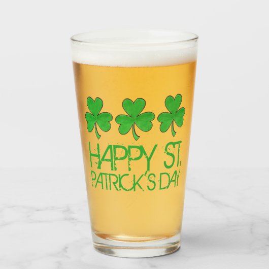 Happy St. Patrick's Day Lucky Kleeblatt Clover Glas (Vorne (Gefüllt))