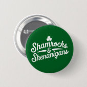 Happy St Patricks Day Lucky Kleeblatt & Shenanigan Button (Vorne & Hinten)