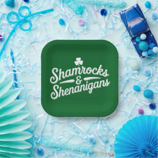 Happy St Patricks Day Lucky Kleeblatt & Shenanigan Pappteller (Party)