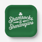 Happy St Patricks Day Lucky Kleeblatt & Shenanigan Pappteller (Vorderseite)