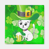 Happy St. Patrick's Day Magnete Kleeblatt Cat Beer Magnet (Vorne)