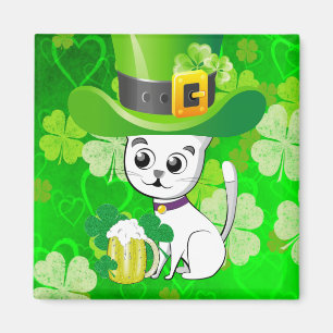 Happy St. Patrick's Day Magnete Kleeblatt Cat Beer Magnet