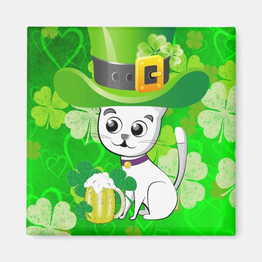 Happy St. Patrick's Day Magnete Kleeblatt Cat Beer Magnet (Vorne)
