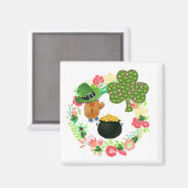 Happy St. Patrick's Day Magnete Teddy Bären Floral Magnet (Vorderseite/Rückseite)