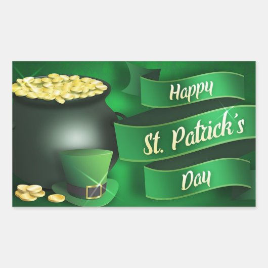 Happy St Patrick's Day mit Pot of Gold Rechteckiger Aufkleber (Vorderseite)