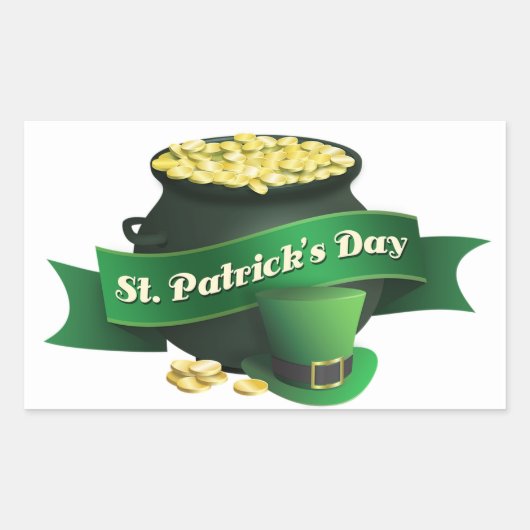 Happy St Patrick's Day mit Pot of Gold Rechteckiger Aufkleber (Vorderseite)