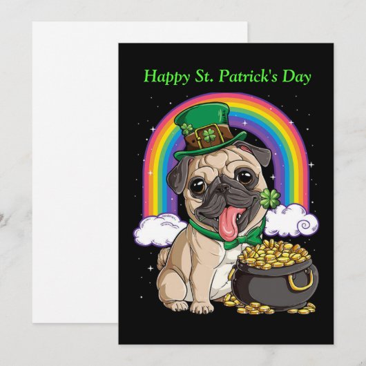 Happy St. Patrick's Day Mops Einladung (Vorne/Hinten)