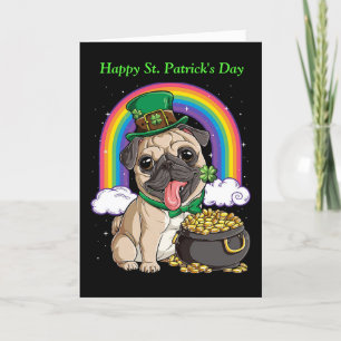 Happy St. Patrick's Day Mops Hundeschartkarte Feiertagskarte