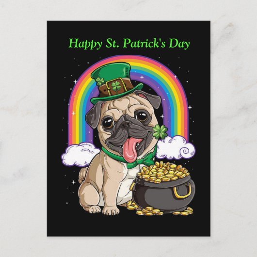 Happy St. Patrick's Day Mops Postkarte (Vorderseite)