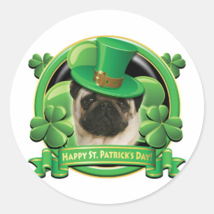 Happy St Patricks Day Mops Runder Aufkleber