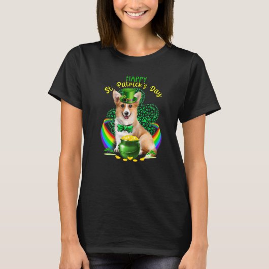 Happy St Patricks Day Niedlich Corgi Leprechaun Ha T-Shirt (Vorderseite)