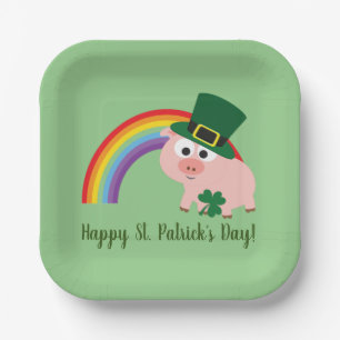 Happy St. Patrick's Day Niedlich Leprechaun Pig Pappteller