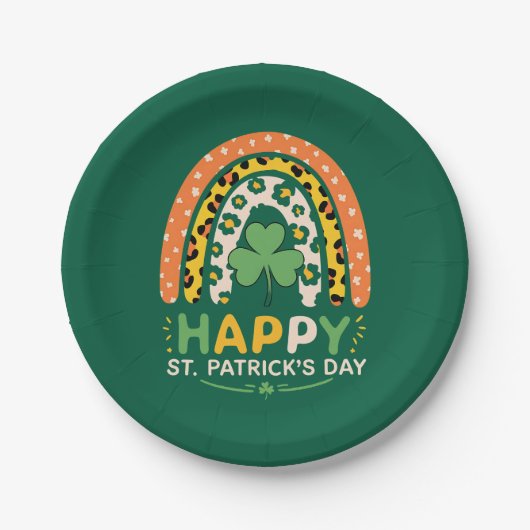 Happy St Patrick's Day Niedlich Rainbow Leopard Pappteller (Vorderseite)
