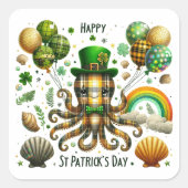 Happy St. Patrick's Day Octopus Quadratischer Aufkleber (Vorderseite)