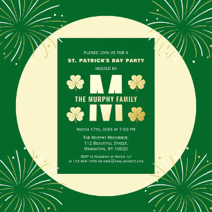 Happy St. Patrick's Day Party Familienname Monogra Folieneinladung