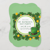 Happy St Patricks Day Party Leprechaun & Kleeblatt Einladung (Vorne/Hinten)