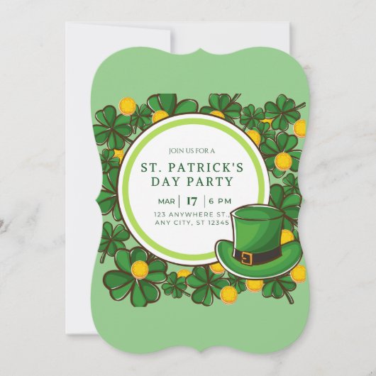 Happy St Patricks Day Party Leprechaun & Kleeblatt Einladung (Vorderseite)