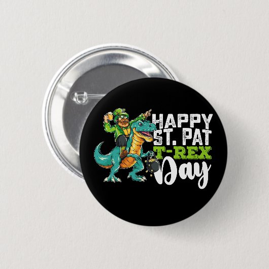 Happy St Patrick's Day Pat T Rex Dinosaur Button (Vorne & Hinten)