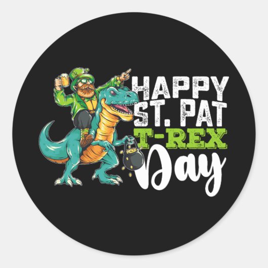 Happy St Patrick's Day Pat T Rex Dinosaur Runder Aufkleber (Vorderseite)