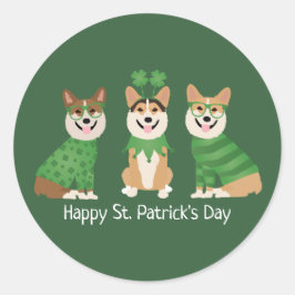 Happy St Patricks Day Pembroke Welsh Corgi Dogs Runder Aufkleber