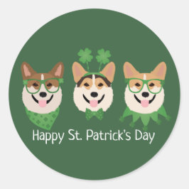 Happy St Patricks Day Pembroke Welsh Corgi Dogs Runder Aufkleber