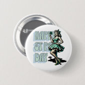 Happy St Patrick's Day Pinup Girl mit Kleeblatt Button (Vorne & Hinten)