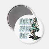 Happy St Patrick's Day Pinup Girl mit Kleeblatt Magnet (Vorderseite/Rückseite)