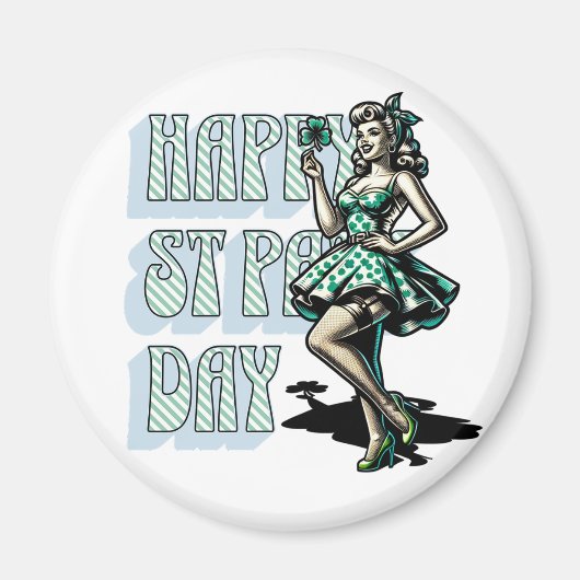 Happy St Patrick's Day Pinup Girl mit Kleeblatt Magnet (Vorne)
