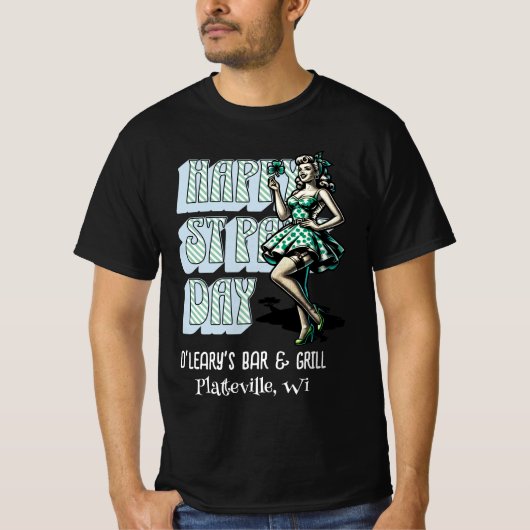 Happy St Patrick's Day Pinup Girl mit Kleeblatt T-Shirt (Vorderseite)