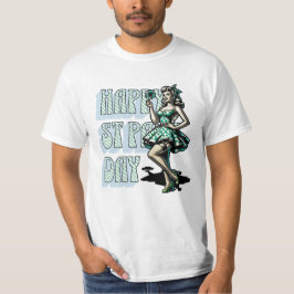 Happy St Patrick's Day Pinup Girl with Shamrock T-Shirt